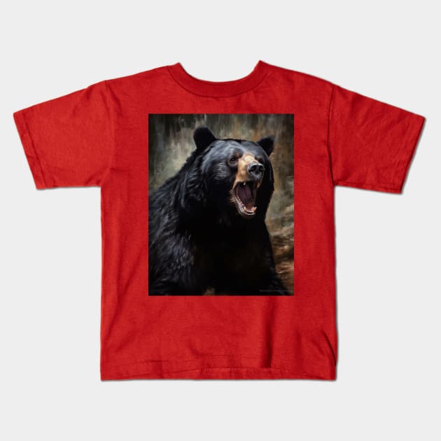 Oil paint, Hyperrealism, Amazing Zoo Black bear Kids T-Shirt by ABART BY ALEXST 